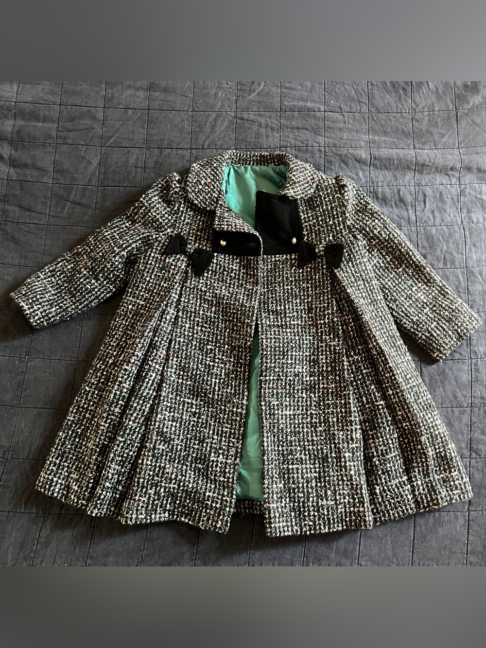 1970s Girls F.W. Fischer Designs for Ellarene Fashions Blk Wht Tweed Coat Size 6